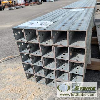1 PALLET. PERFORATED SQUARE STOCK, APPROX 2IN X 2IN X 74IN