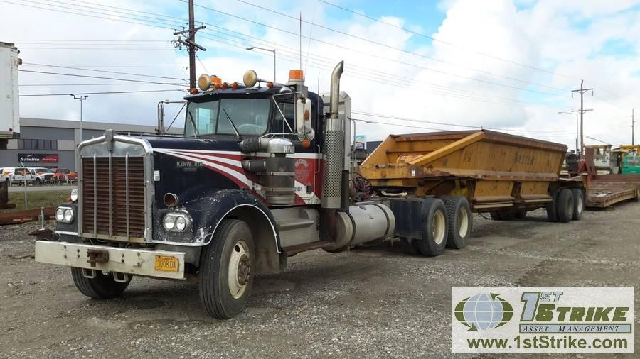 1975 KENWORTH W900 SEMI, CUMMINS. WITH 1974 HYSTER BELLY DUMP