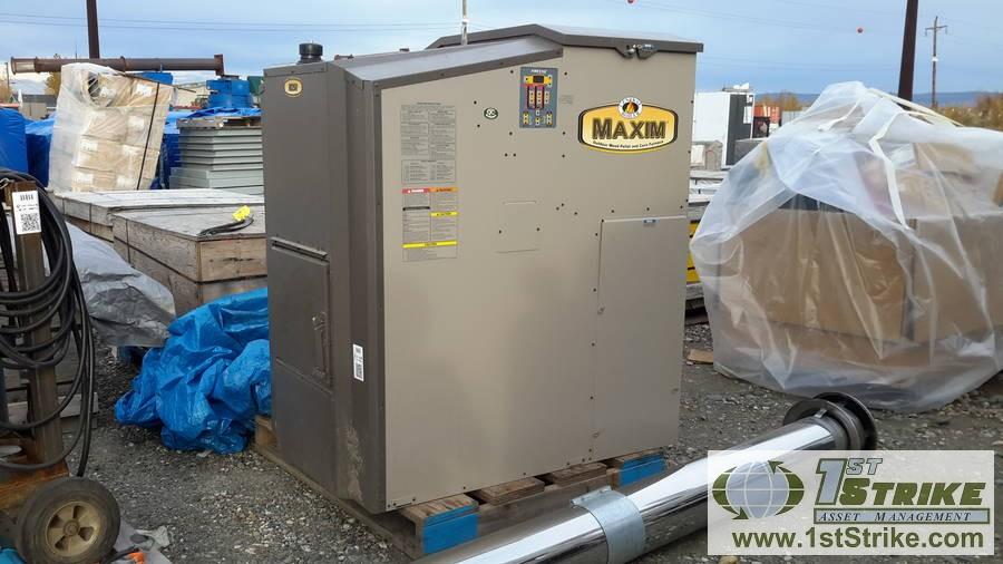 HYDRONIC HEATER, CENTRAL BOILER MAXIM M250. OUTDOOR PELLET TYPE, THERMAL  OUTPUT RATING 212,000 BTU PER HR, TOTAL PARTICULATE MATTER 1.6G PER HOUR,  .06 LBS PER MIL BTU OUTPUT. 90 GALLON WATER CAPACITY.