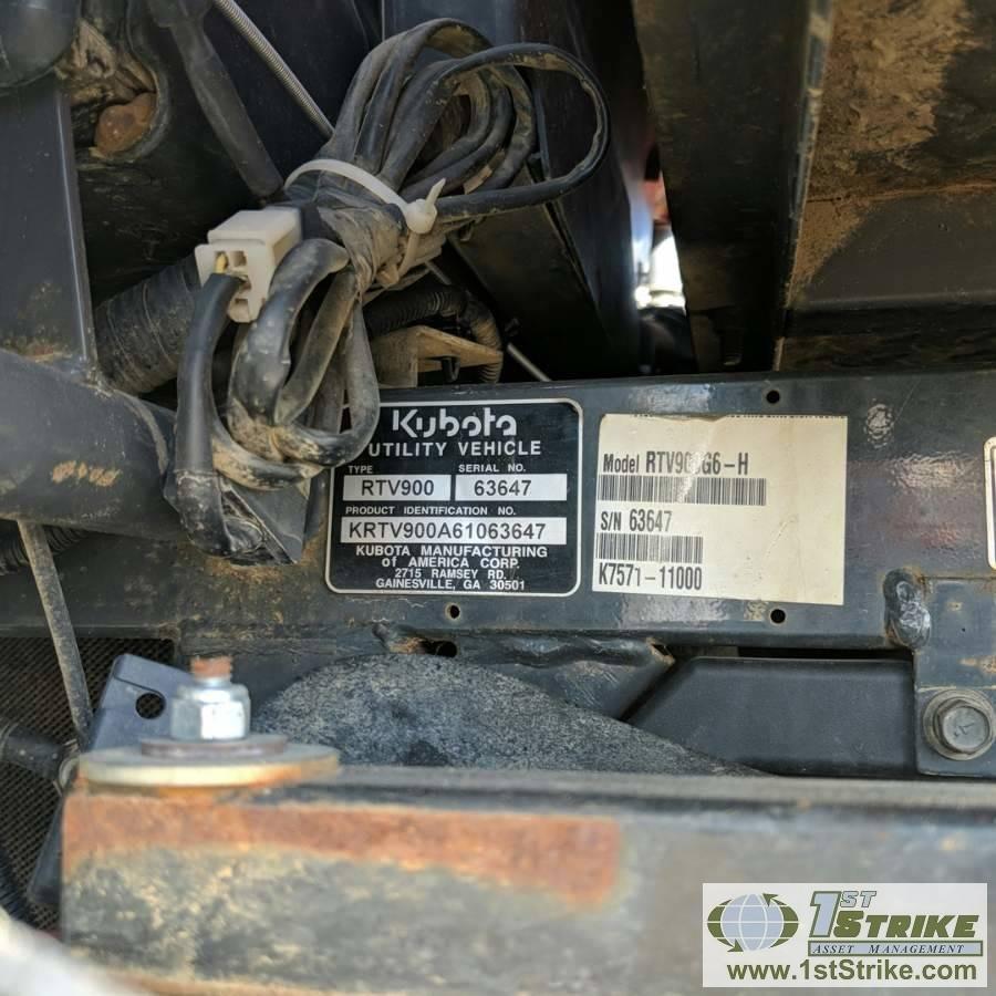 UTV, KUBOTA RTV900, DIESEL ENGINE, 4X4, ENCLOSED CAB, TUCKAWAY AUX HEATER,  WITH TRACKS AND TIRES SN:63647 HRS:7229 Auction | 1stStrike Asset Management