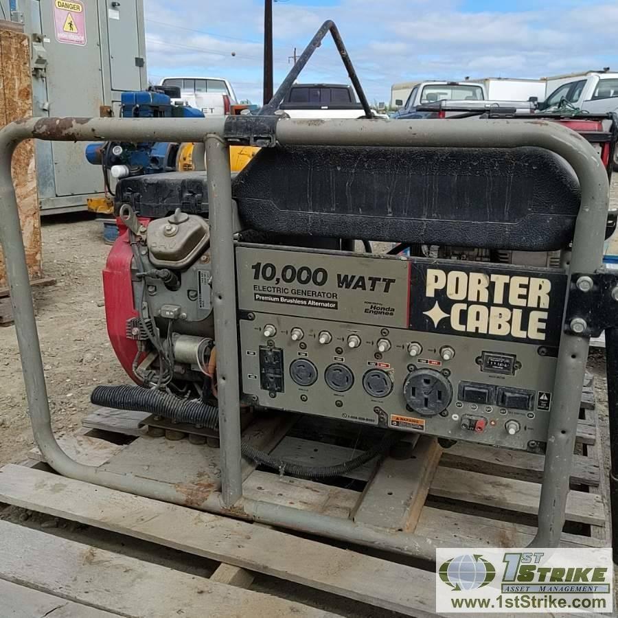 GENERATOR, PORTER CABLE, 10KW, SINGLE PHASE, HONDA 20HP GAS MOTOR 